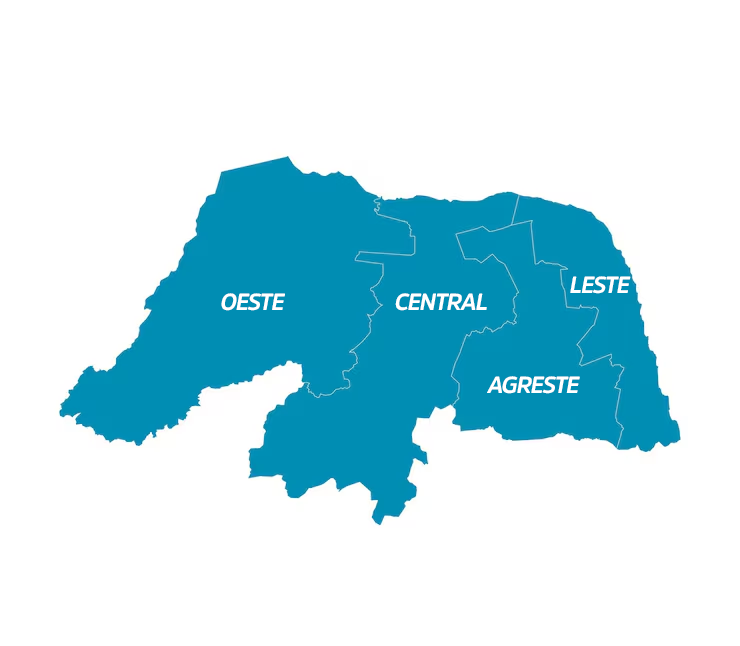 Mapa do Rio Grande do Norte com os quatro Centros de Referência do Autismo